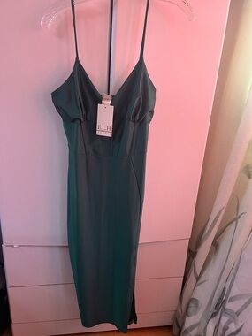 Junior Green Slip Dress with Spaghetti Straps